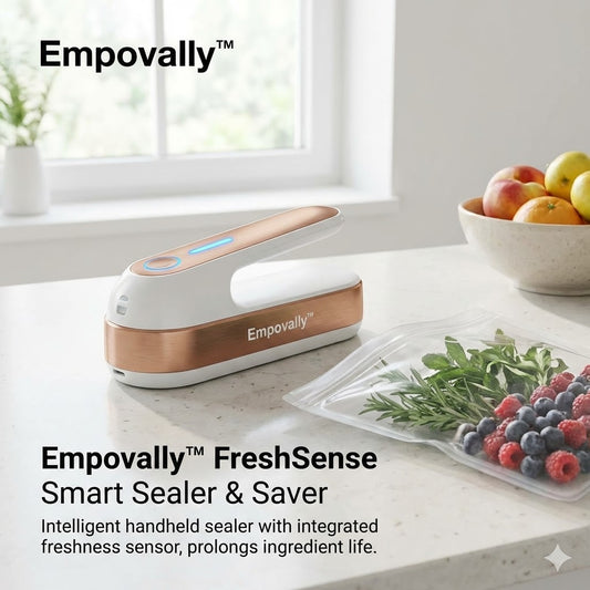 EMPOVALLY™ The FreshSense Smart Sealer & Saver Intelligent preservation. Minimalist design. Maximum flavor.